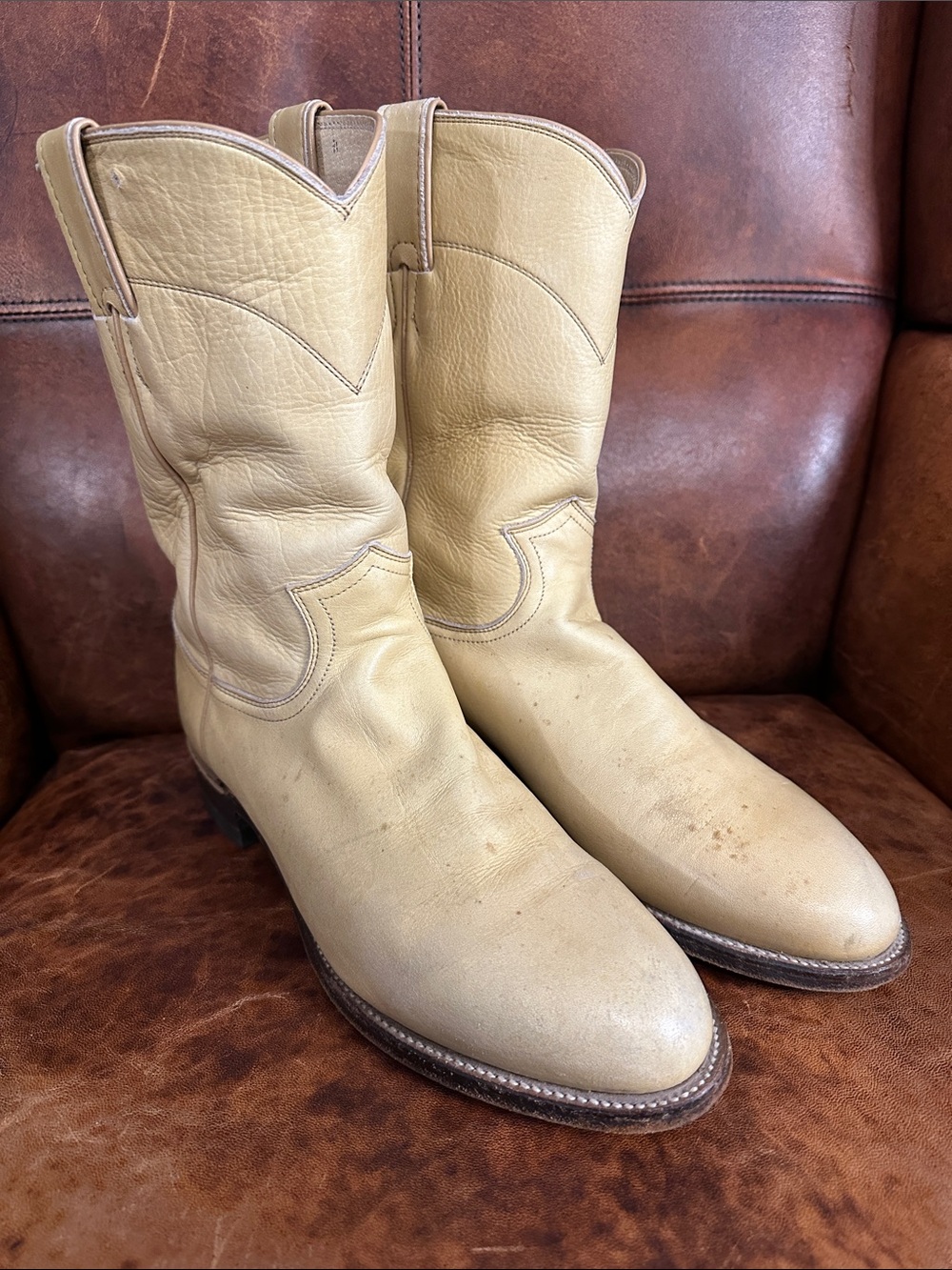 Justin Men's 8 Cream Leather Western Roper Boots